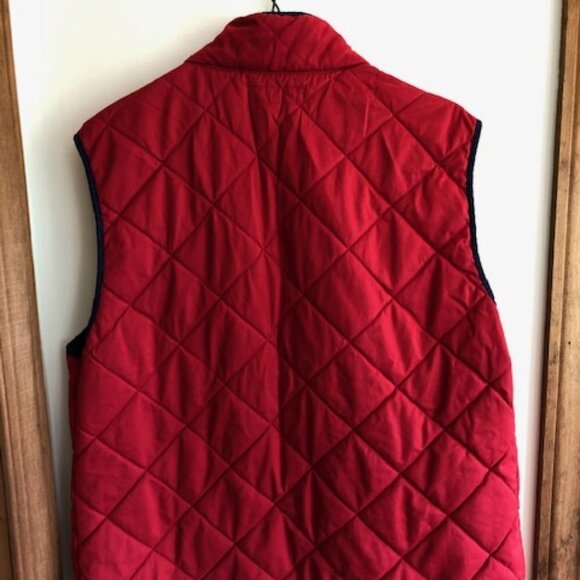 CROWN & IVY Red Puffer Quilted Vest Navy Trim Medium - Picture 11 of 14